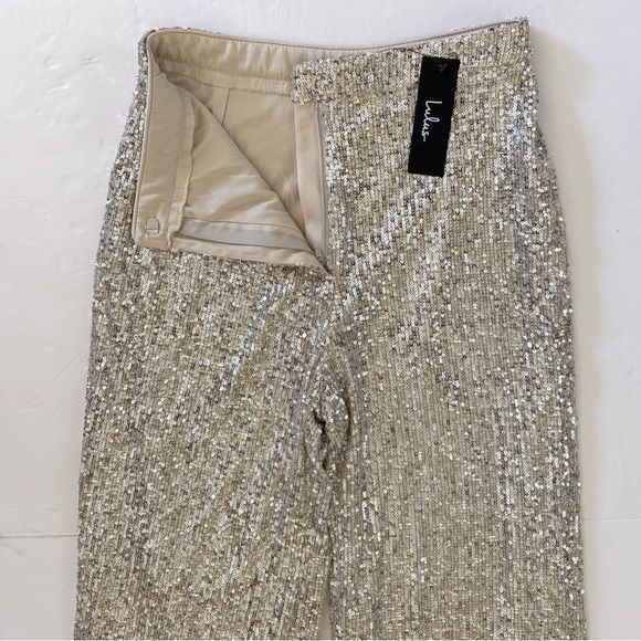Lulus Sparkly Session Beige Sequin High Rise Wide-LegTrouser Pants, Size M, NWT - Picture 10 of 16